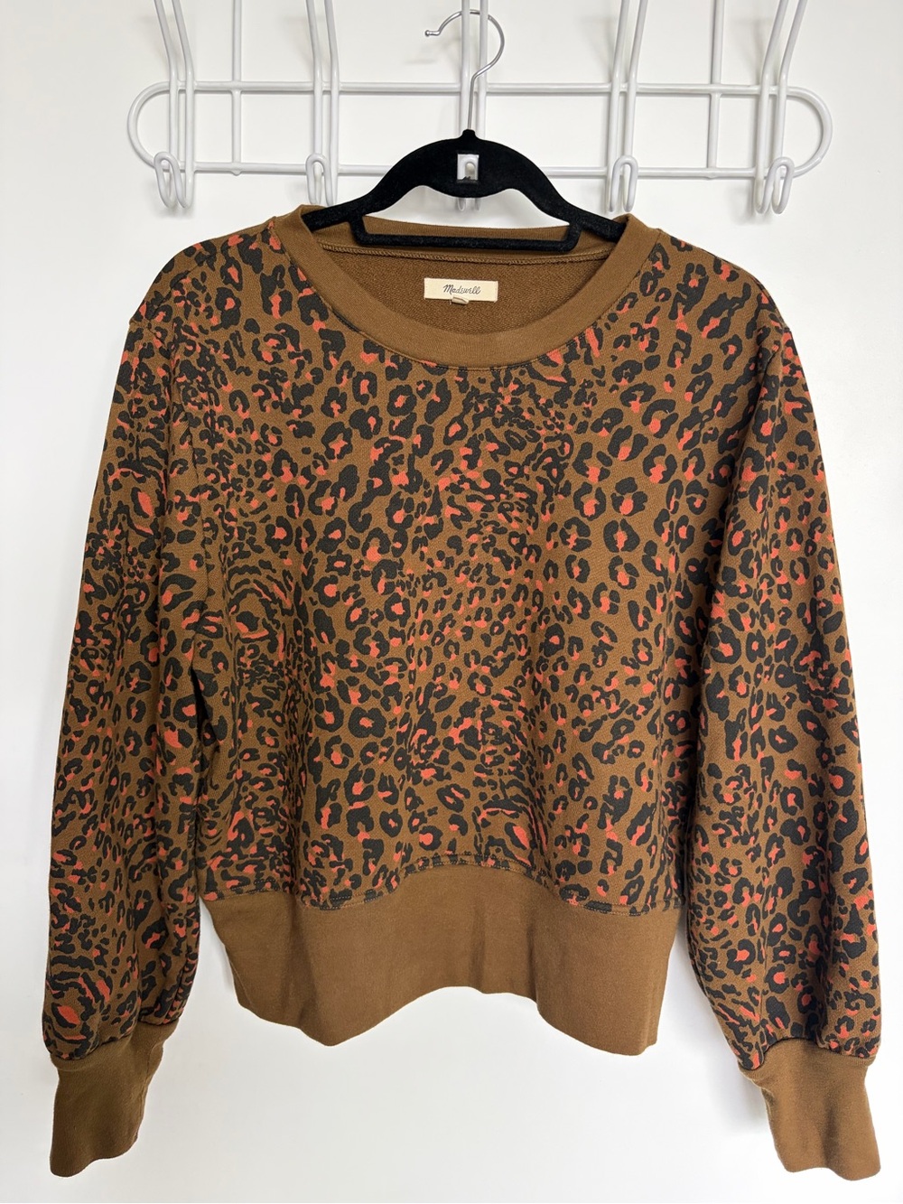 Madewell Leopard Print Crewneck Sweater in Brown and Rust